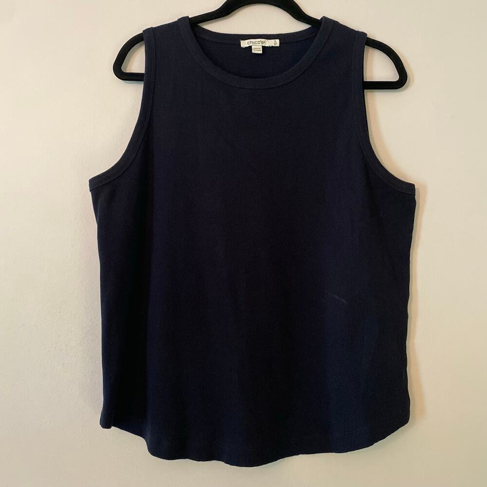 Chico's Navy Blue Ribbed Sleeveless Tank Top Minimalist Basic Women size 3 / XL